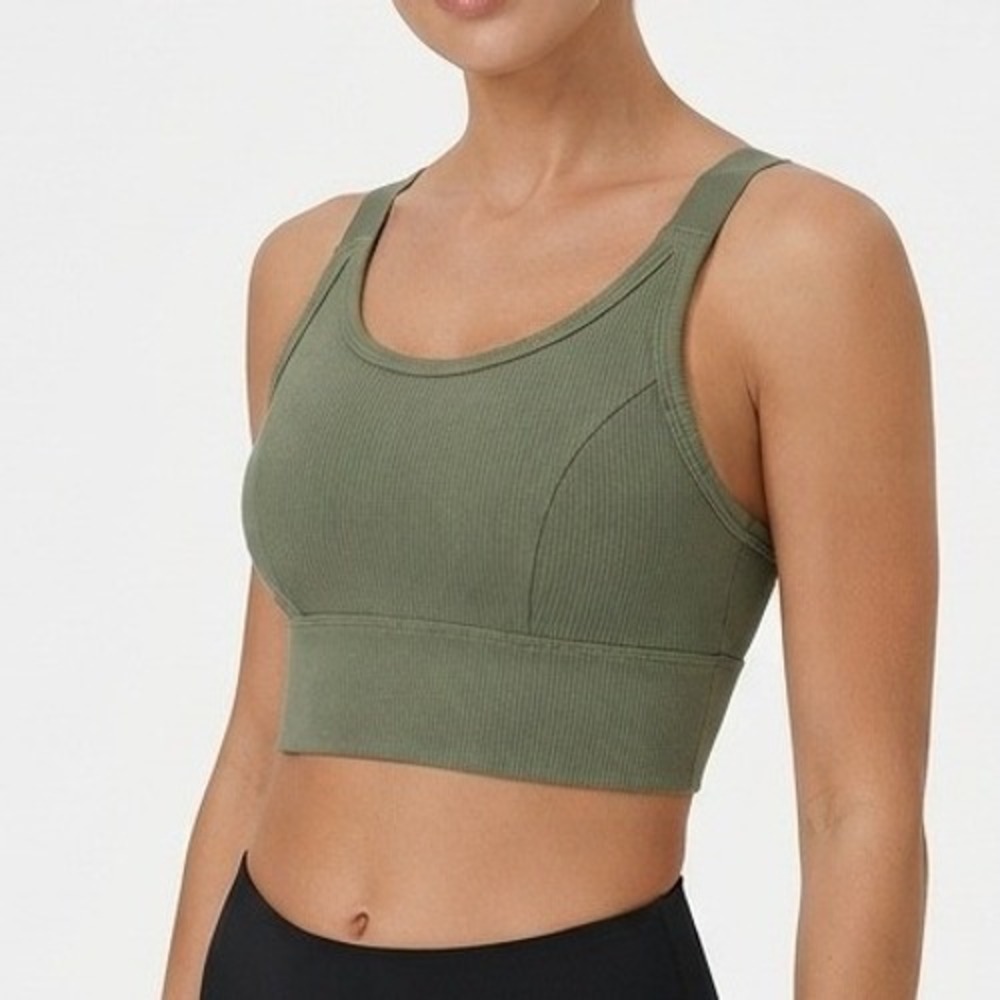 OFFLINE by Aerie Sports Bra Olive Green Ribbed High Impact Cardio - Medium